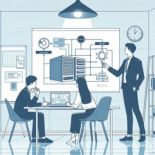 ITエンジニアが会議をしている様子のAI画像