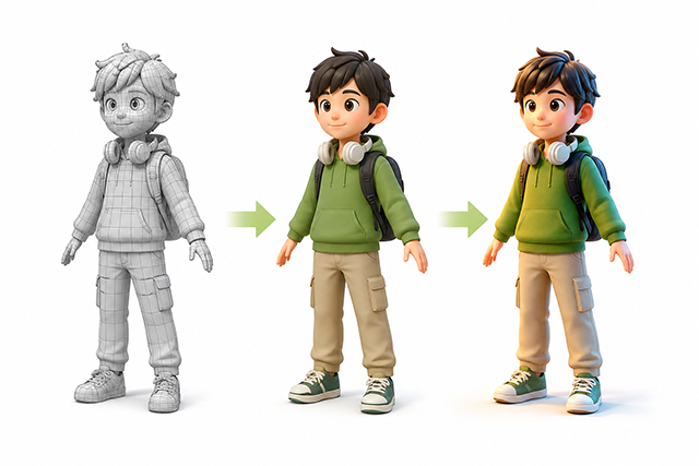 生成AIで作った、3DCGの制作工程イメージ