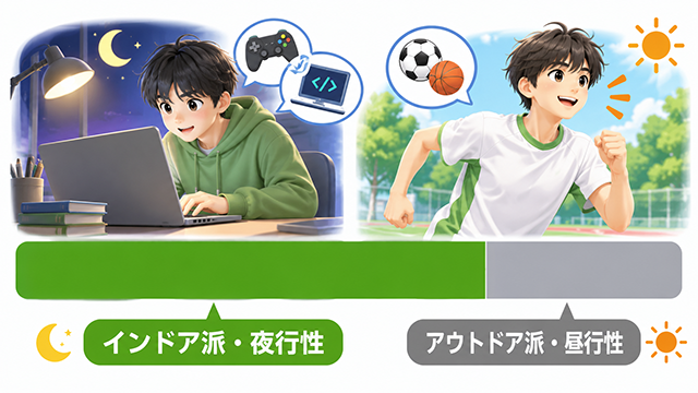 インドア派・アウトドア派のイメージイラスト