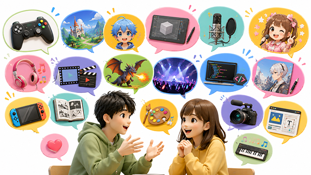 いろんな話題で盛り上がる学生のイラスト